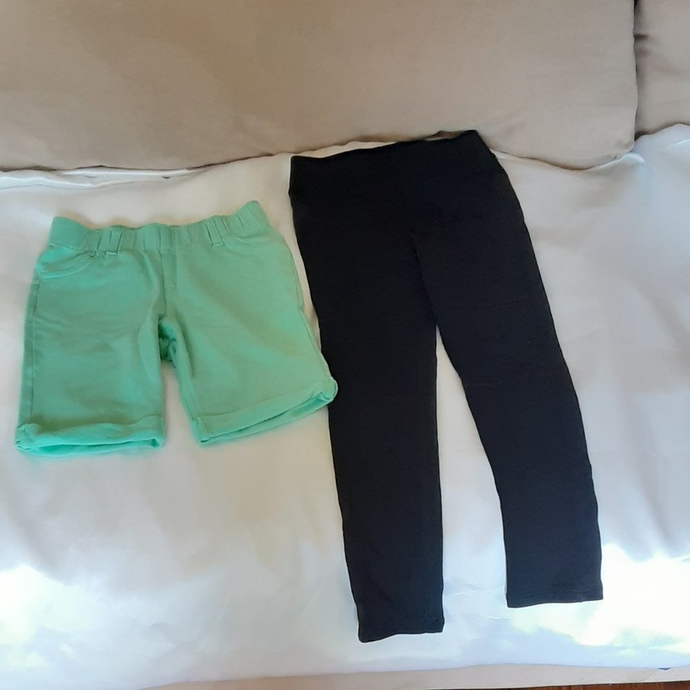 2 Pair, 1Black Jeggings, 1Aqua Capri Shorts Sz 5T